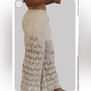 POL Crochet Boho Beachy Pull On Cream Floral Wide Leg Pants One Size